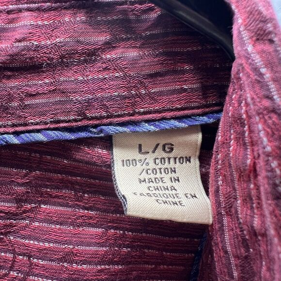 Tommy Bahama Jeans Button Up Shirt Men Size Large Red Striped Long Sleeve Pocket - Picture 8 of 11